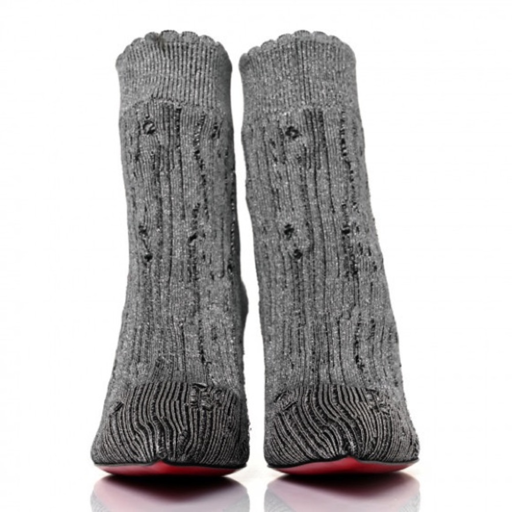Christian Louboutin Tricot Lurex Sandrine 80 Sock Ankle Boots 42 Grey - Picture 9 of 11